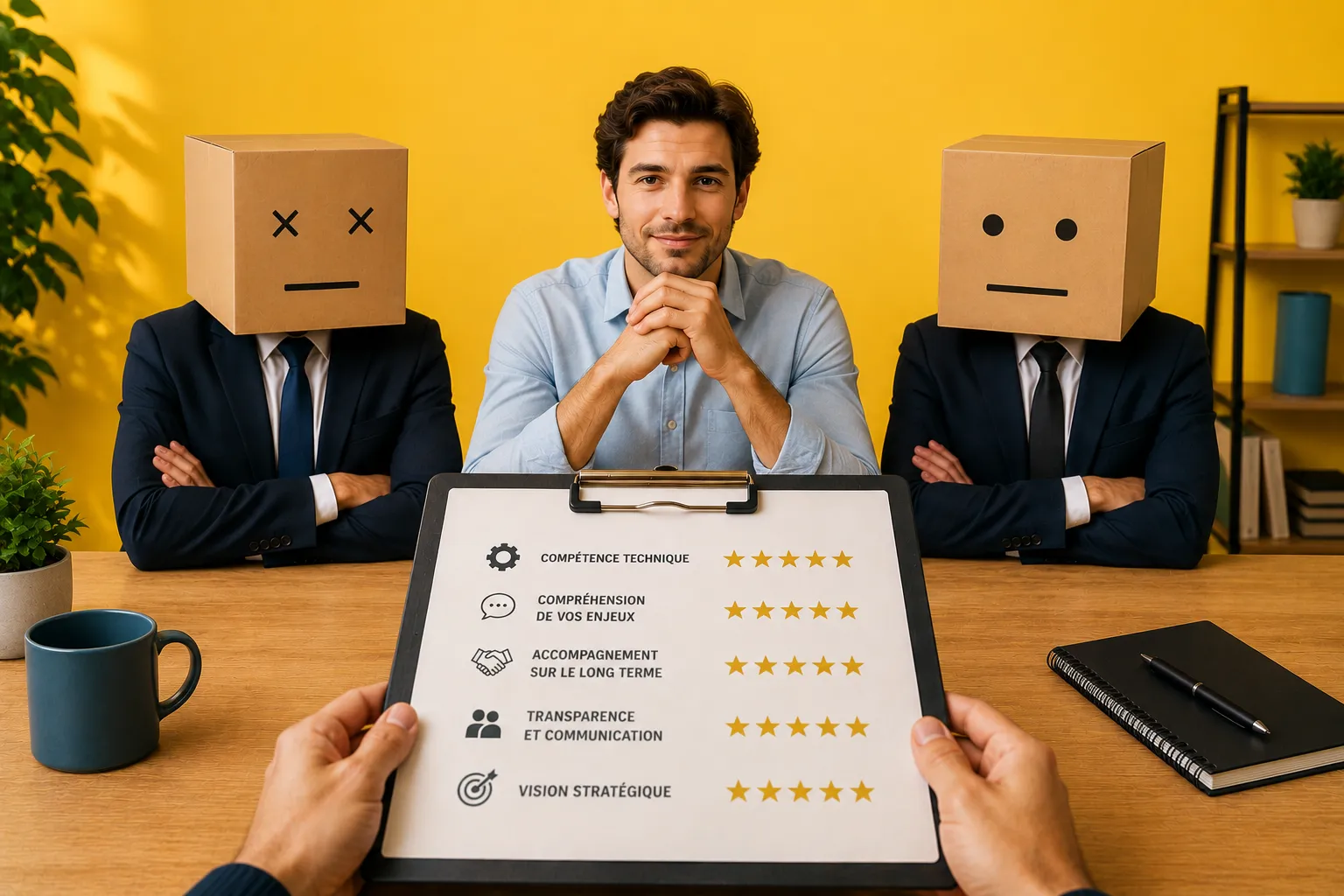 Dirigeant comparant plusieurs prestataires pour choisir le bon créateur de site internet.