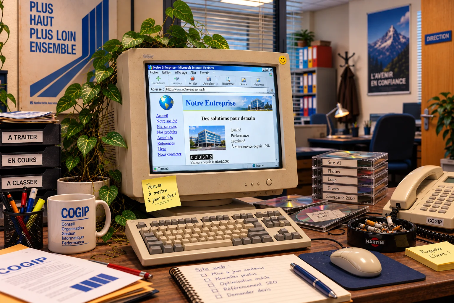 Ancien ordinateur affichant un site internet obsolète avant refonte