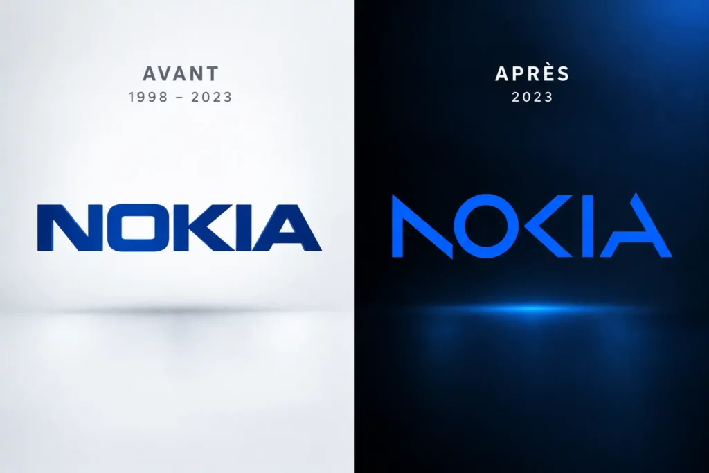 Ancien et nouveau logo Nokia avant et après la refonte de 2023